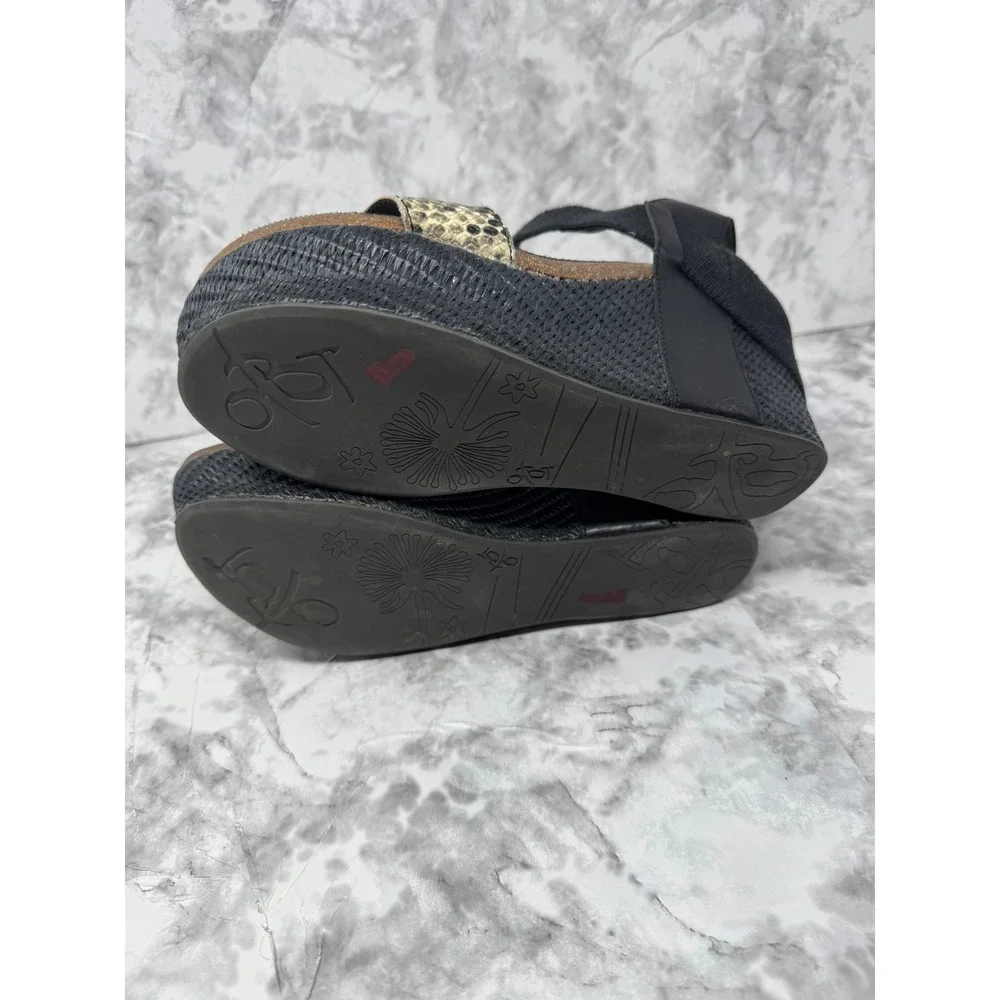 OTBT 🖤🩶🖤 leather Snakeskin print Platform Wedge Sandals woven Ankle Strap 8.5